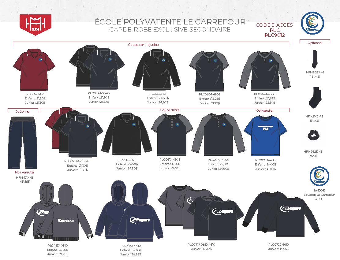 Gamme de vêtements 2020-2021 Gamme de vêtements 2020-2021